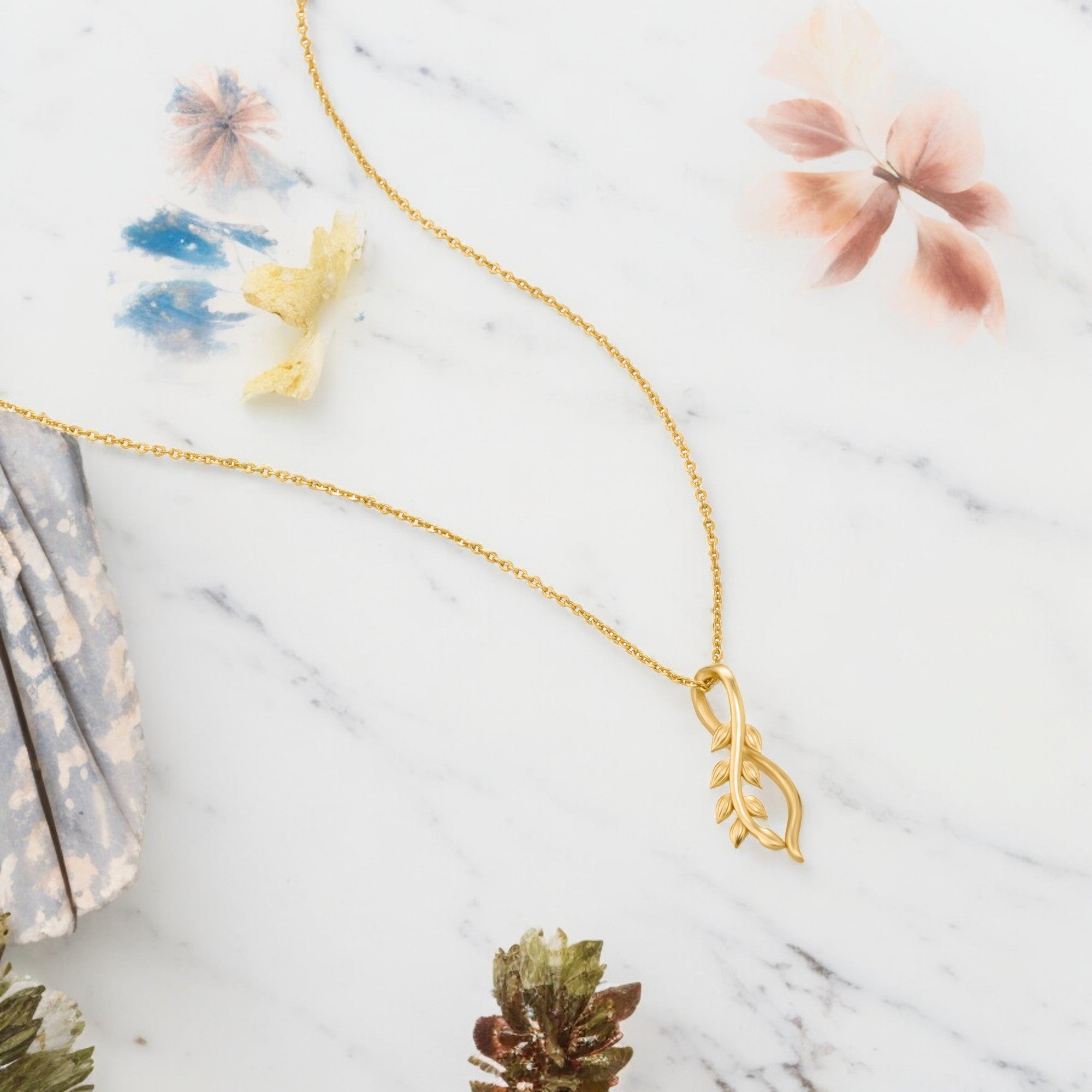 Necklace_Plain Stone_Golden_1