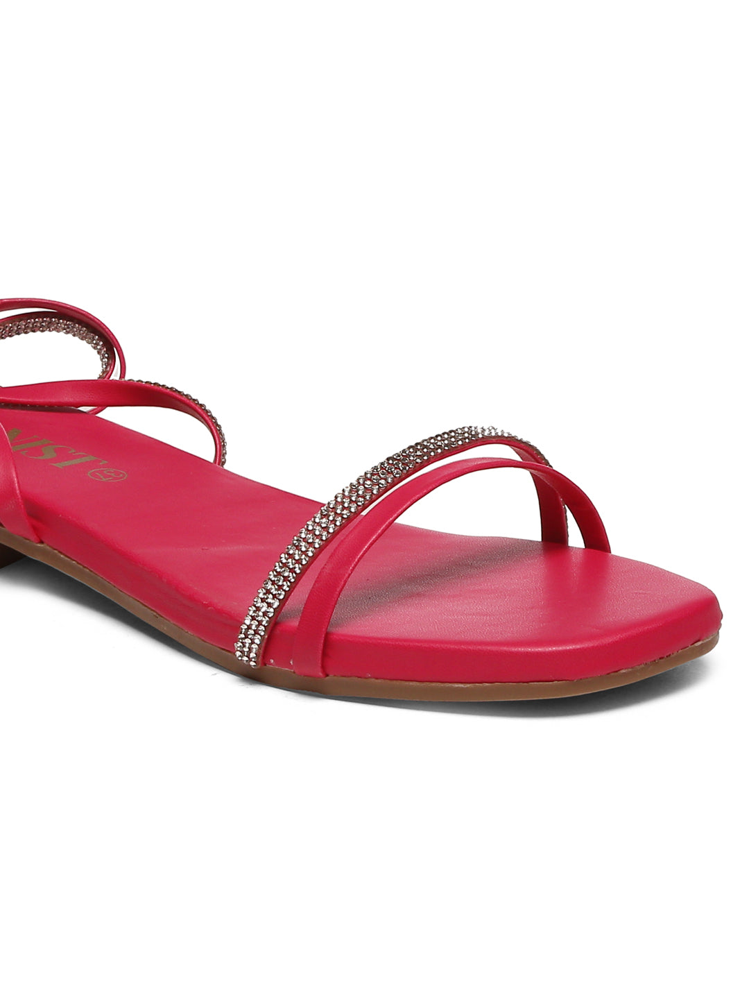 GNIST Hot Pink Embellished Tie up Flat Sandal