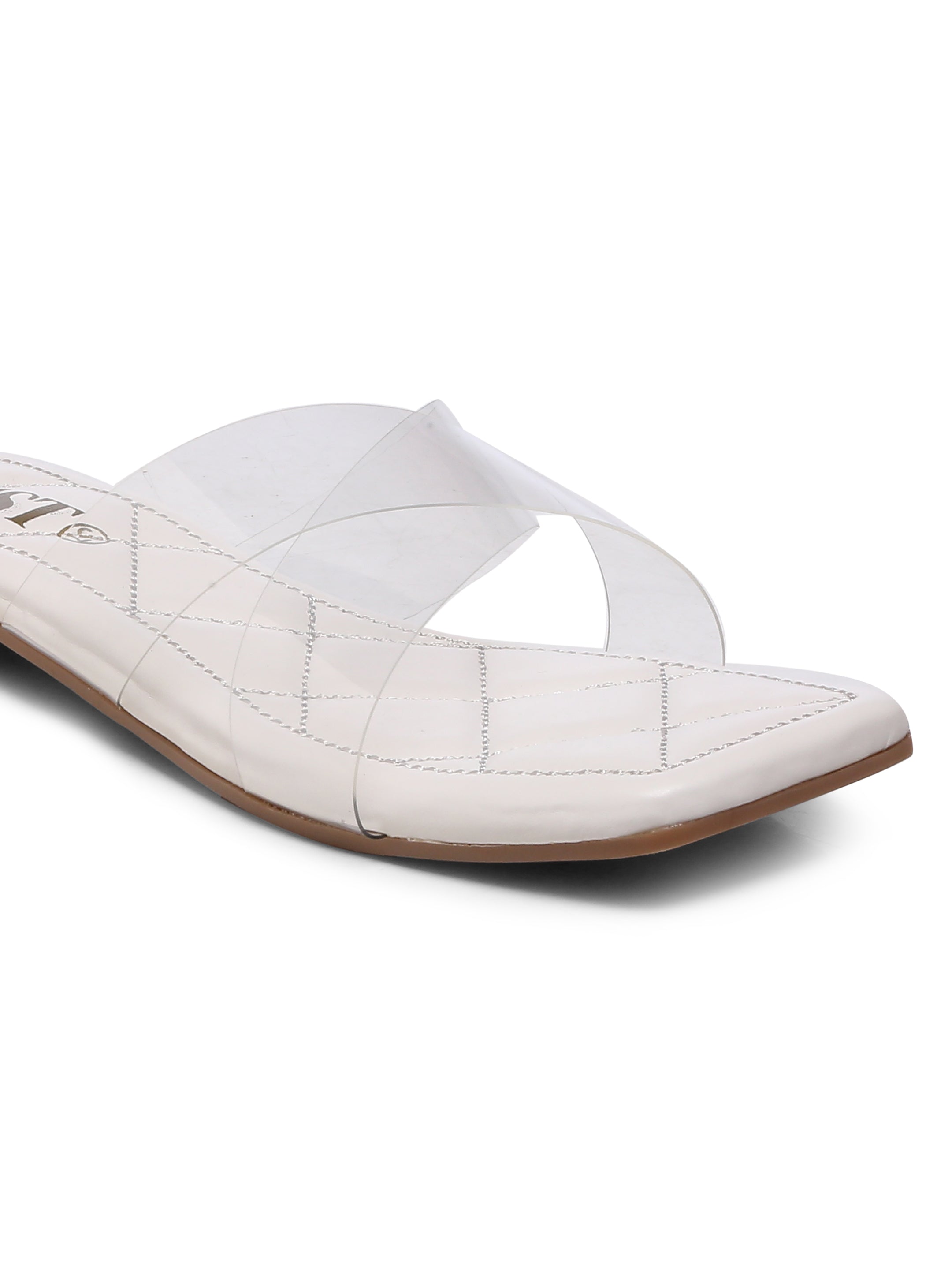 GNIST Clear Cross Strap White Flats