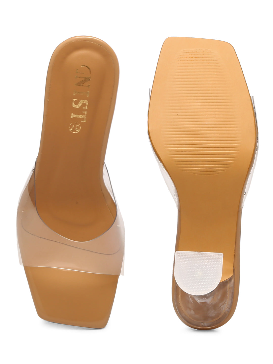 GNIST Beige Transparent Strap Stilettos Heel
