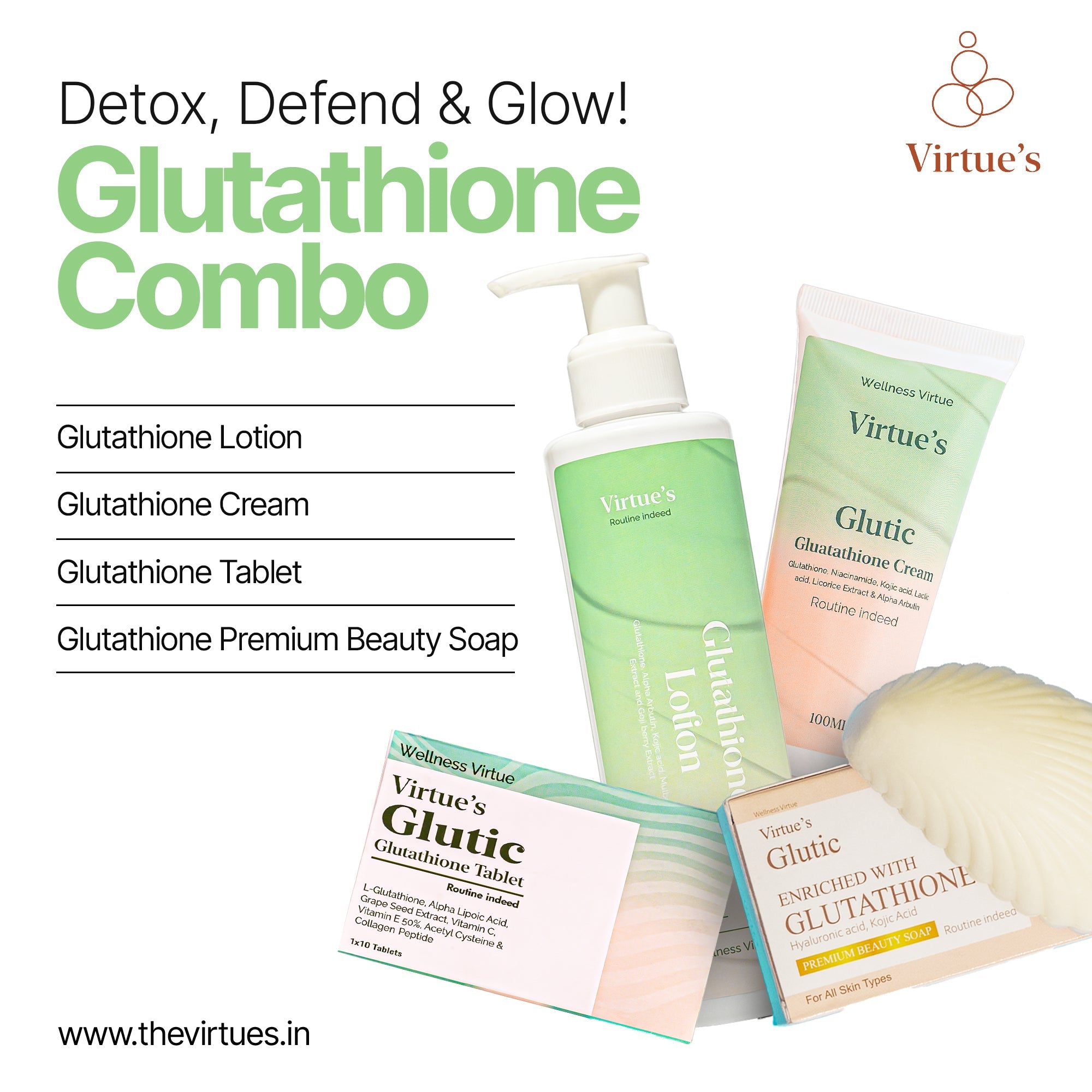 Virtues Glutathione Complete Skincare Kit | Full-Body Brightening & Glow Routine